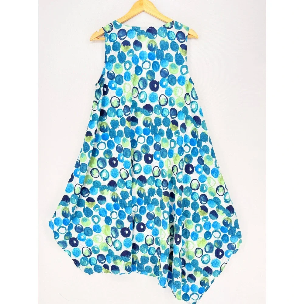 Liv Habitat Dress Womens Medium Blue Green Bubble Lagenlook Beachy Art to Wear